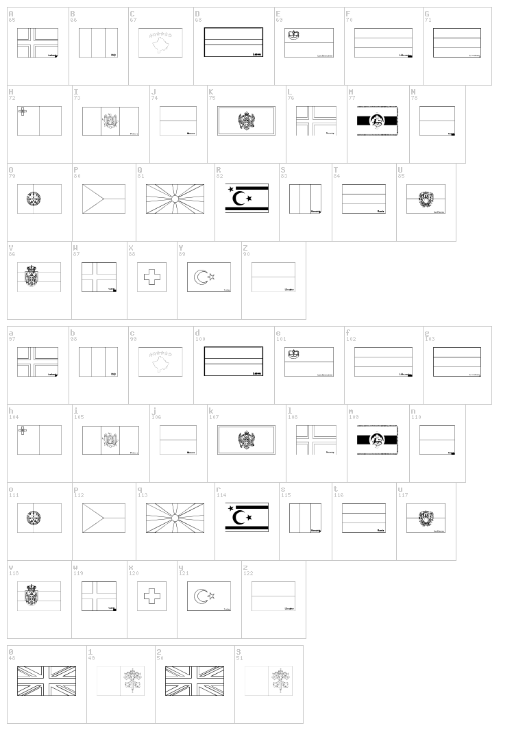 Flags of Europe 2 font map